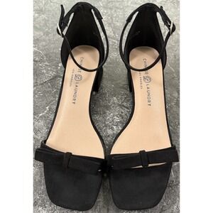 Chinese Laundry Bow Detail Open‎ Toe Block Heel Sandals Faux Suede Black 9